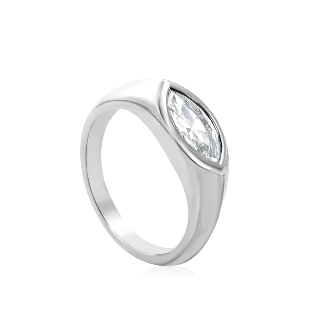 Silver-Toned Marquise Zirconia Ring – Size 7