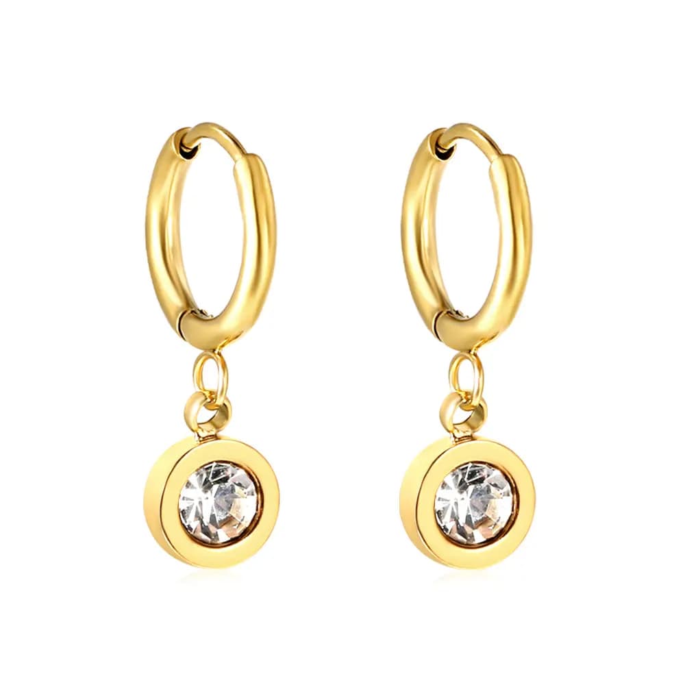 Gold-Toned Hoop Earrings with Round Zirconia Drops