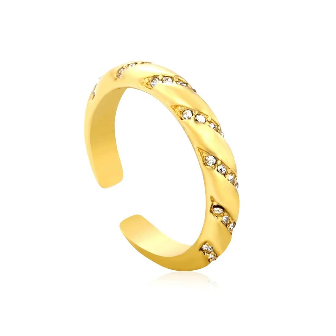 Gold-Toned Twist Ring with Clear Stones