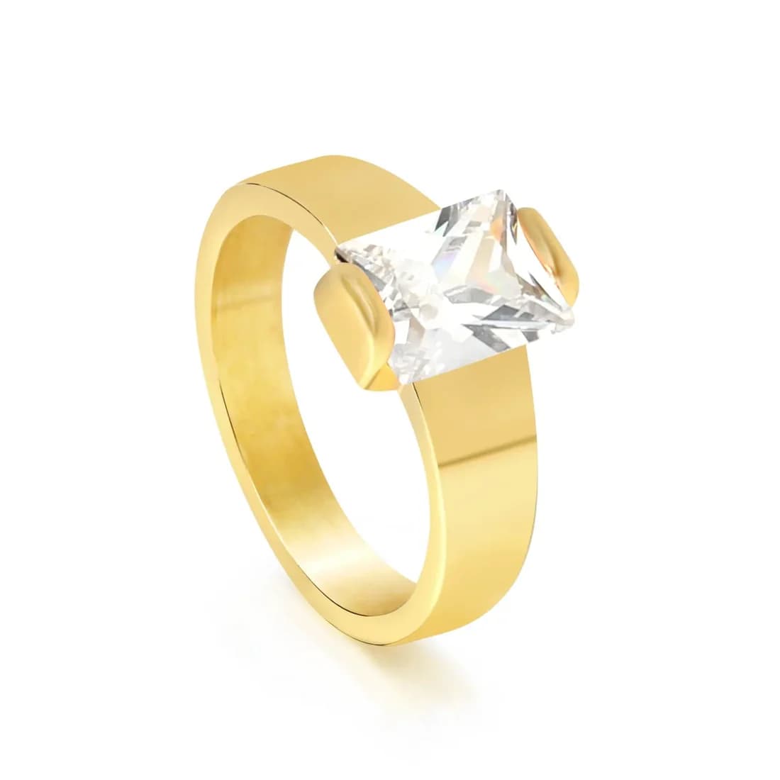 Gold-Toned Square Solitaire Ring – Size 7