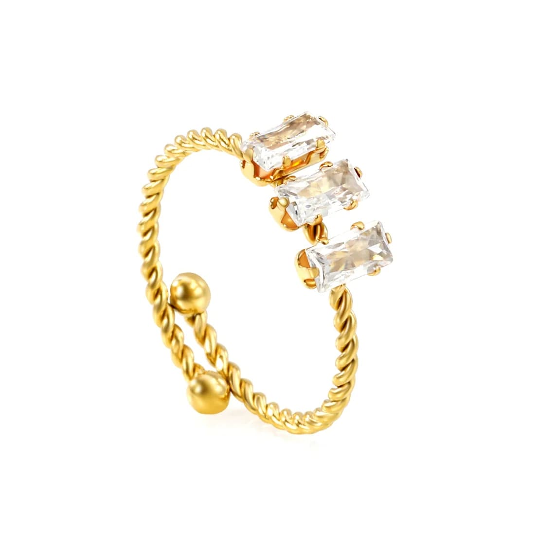 Gold-Toned Ring with Three Clear Stones