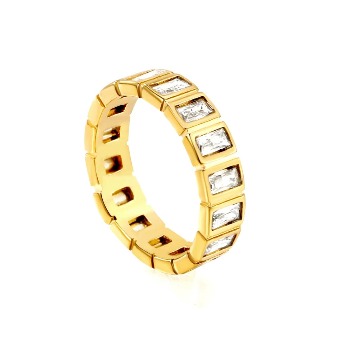 Gold-Toned Ring with Rectangular Stones – Size 7