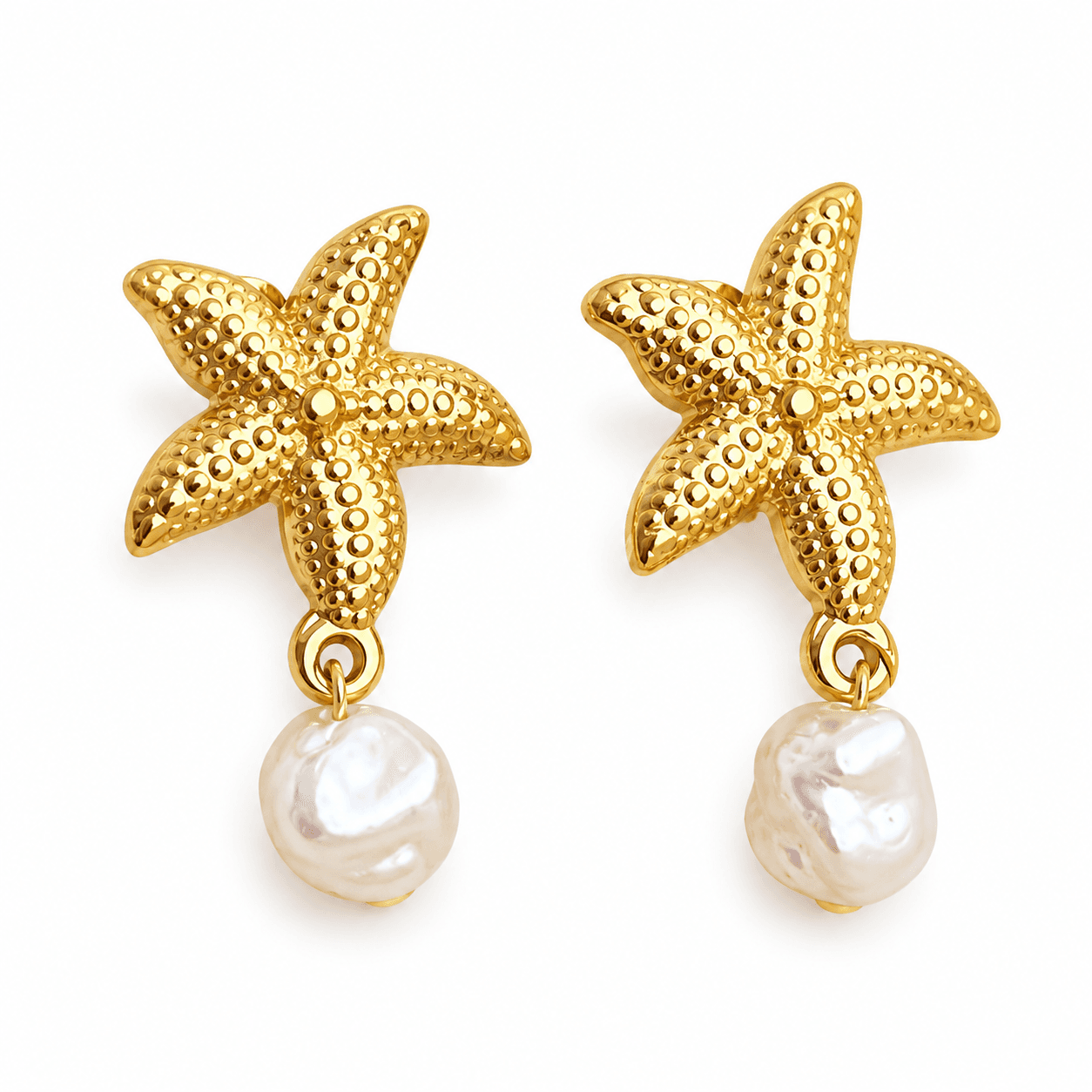 18K Gold-Plated Starfish Earrings with Pearl Drops