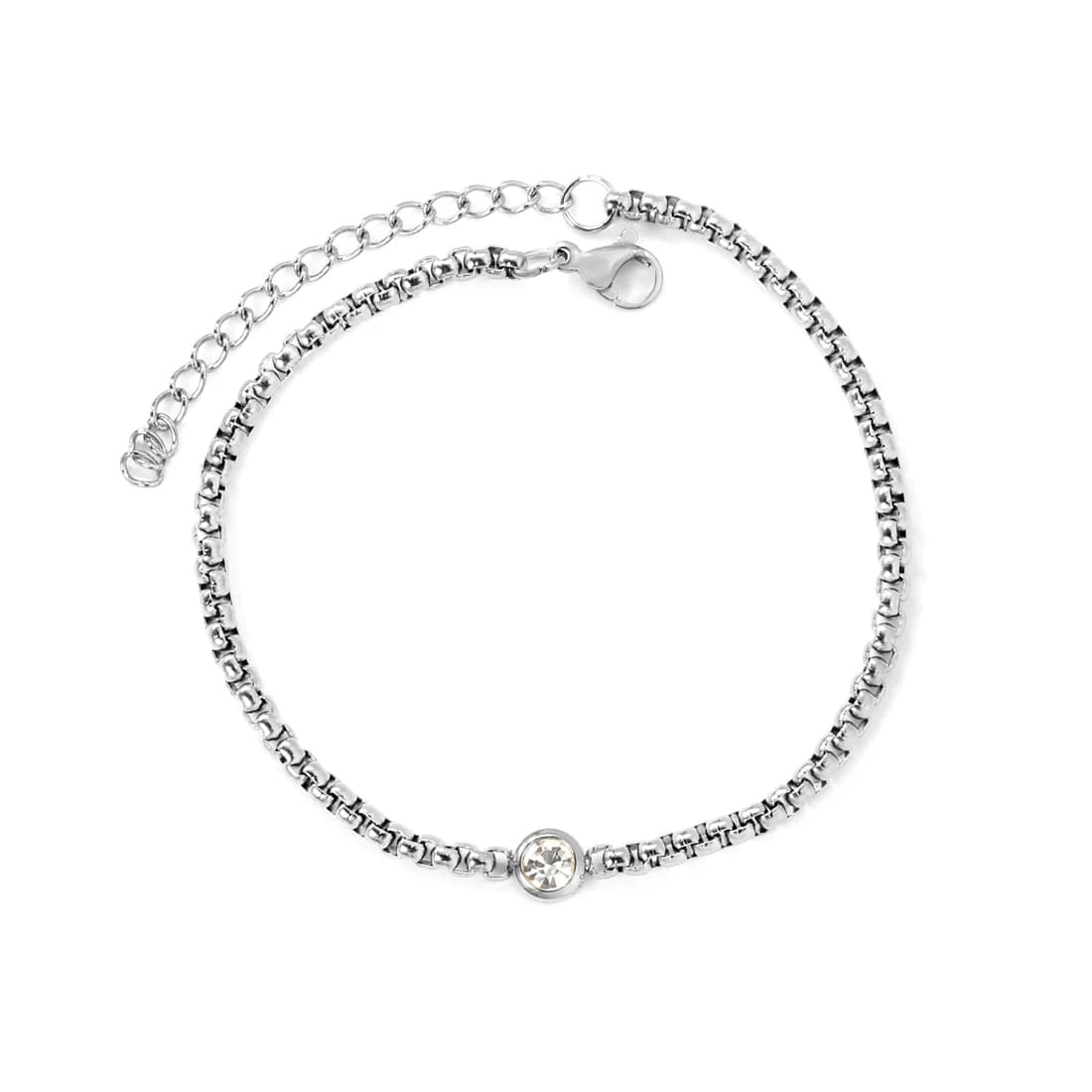 Silver-Toned Link Bracelet with a Sparkling Stone