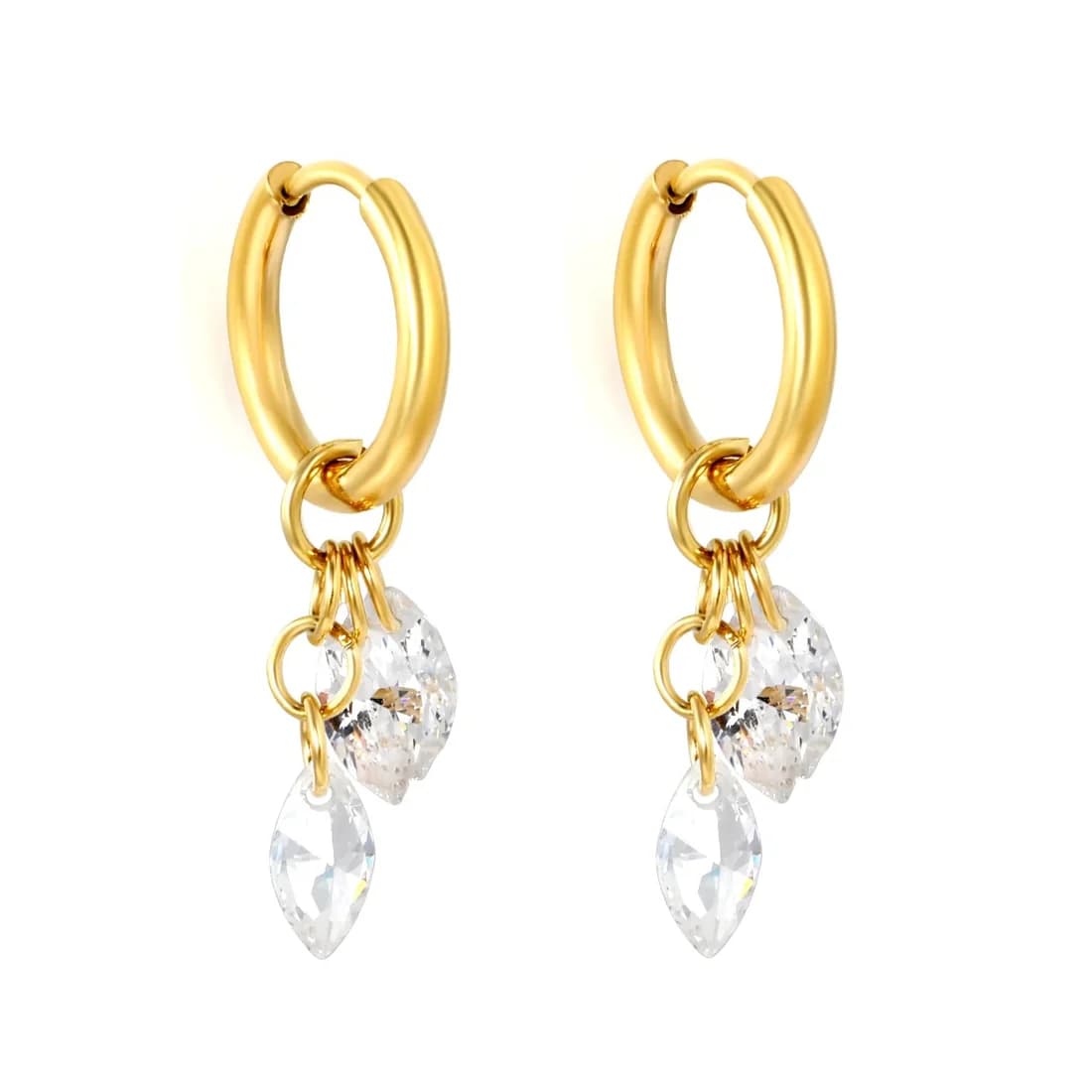 18K Gold-Plated Hoops with Clear Stone Drops