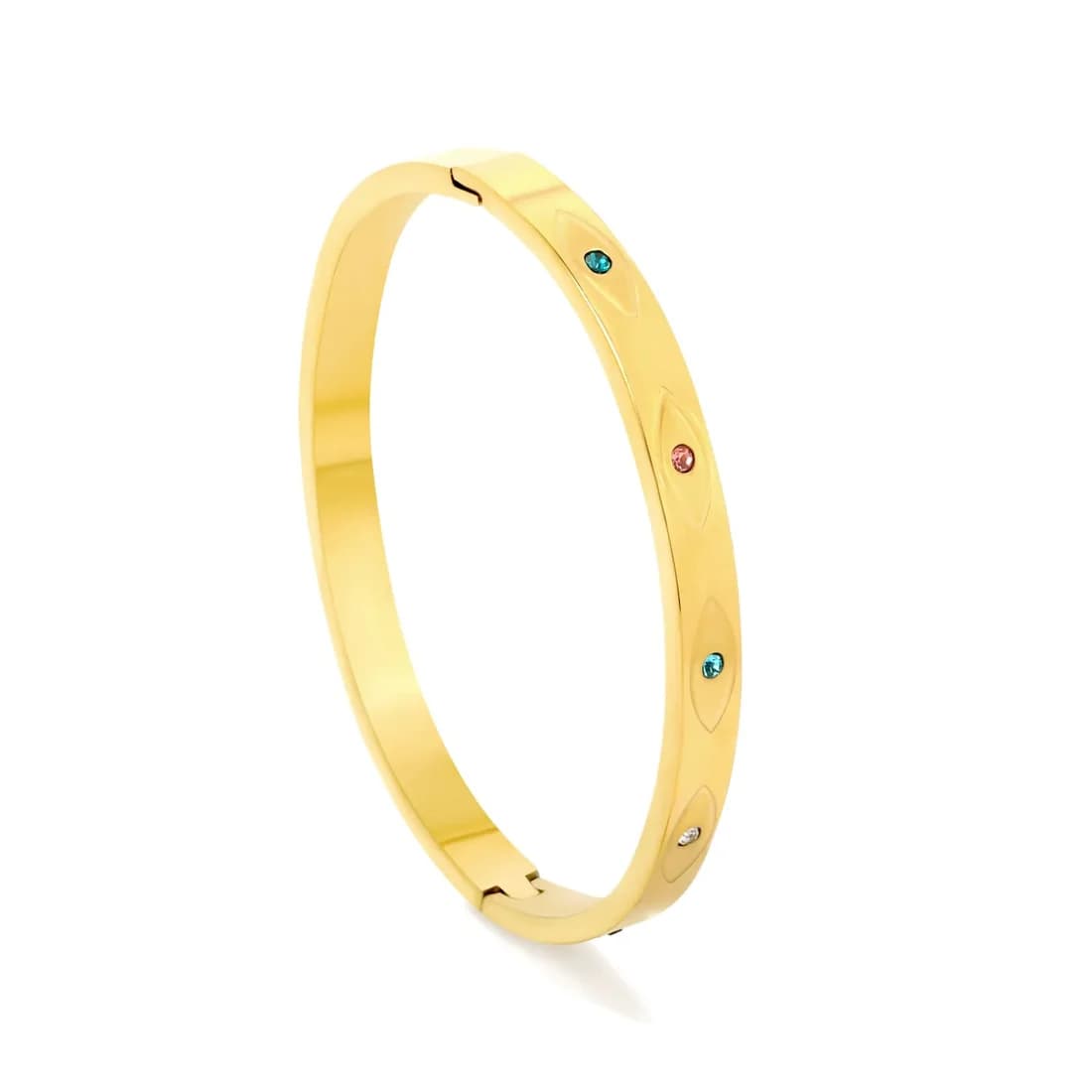 Gold-Toned Bangle with Eye Motifs and Crystals