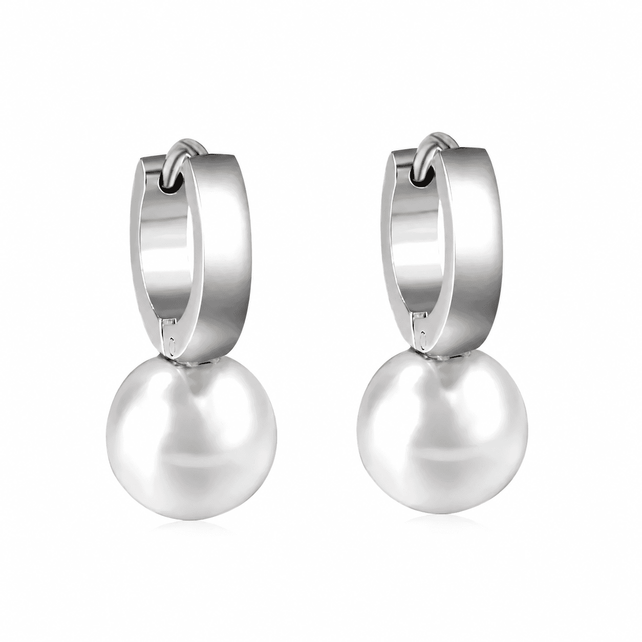 Silver-Toned Hoop Earrings with Pearl Drops