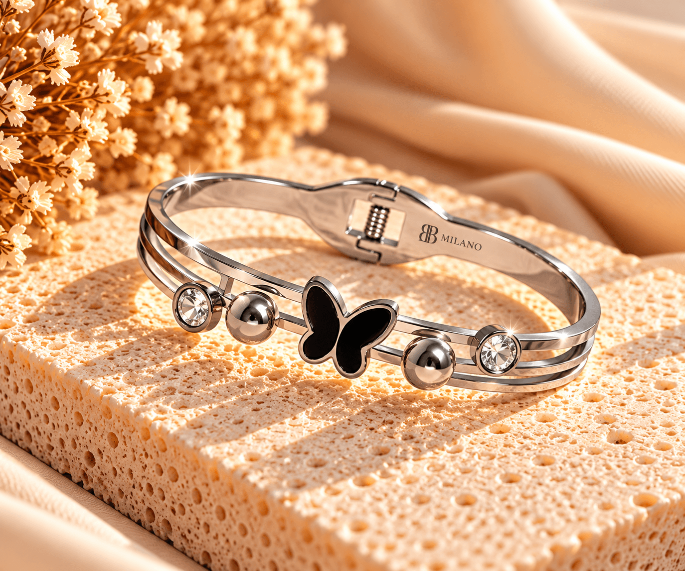 BB Milano Limited Edition – Black Butterfly Silver Armband