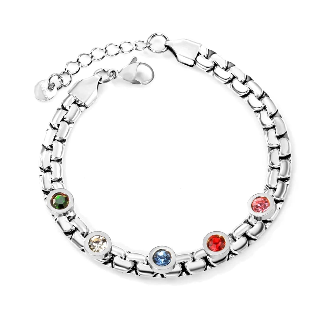 Link Bracelet with Colourful Zirconia Stones