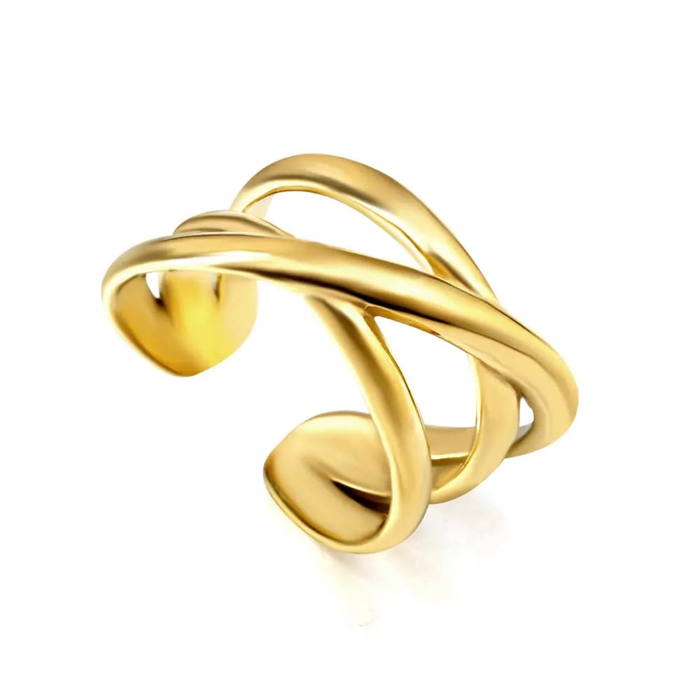 18K Gold-Plated Sculptural Crossover Ring – Size 6