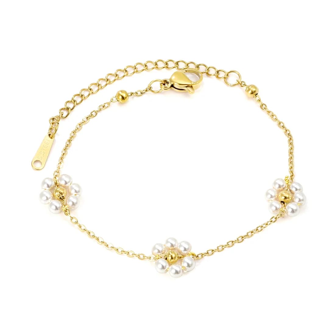 Gold-Toned Pearl Flower Bracelet
