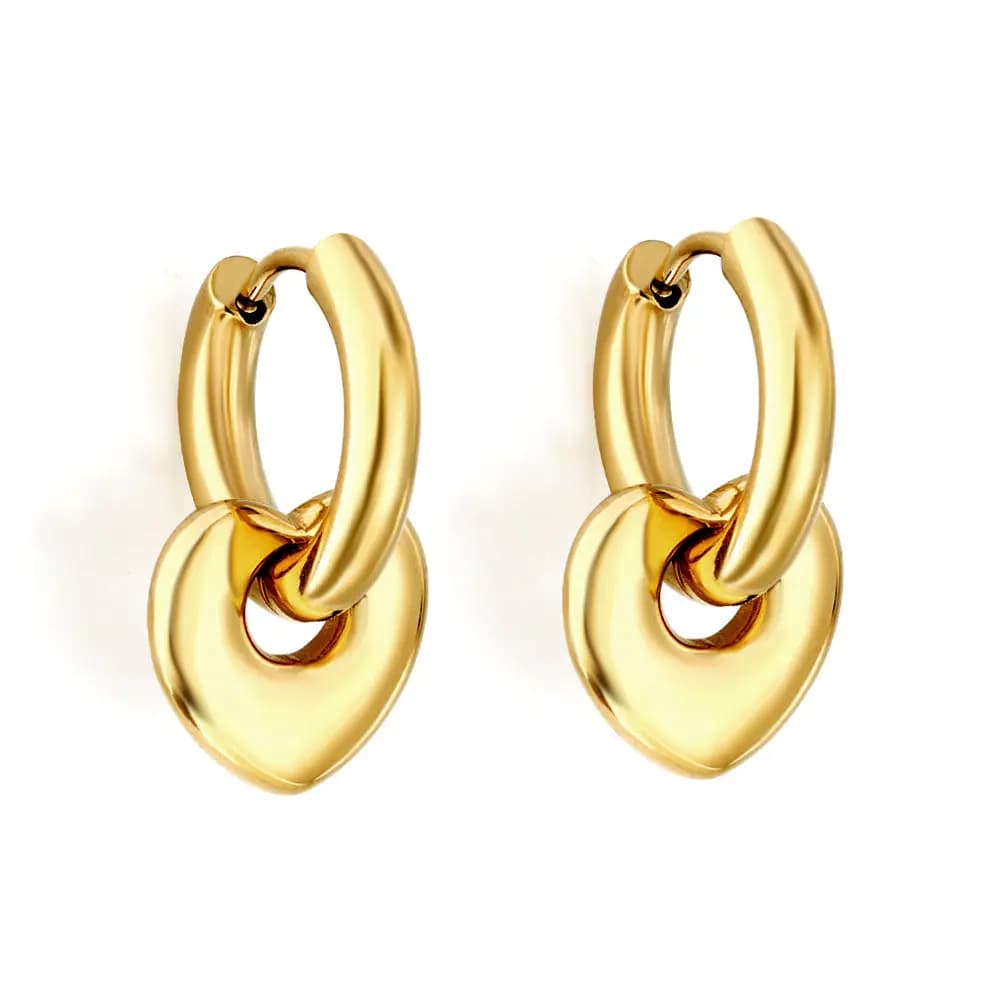 Gold-Toned Hoop Earrings with Heart Charms