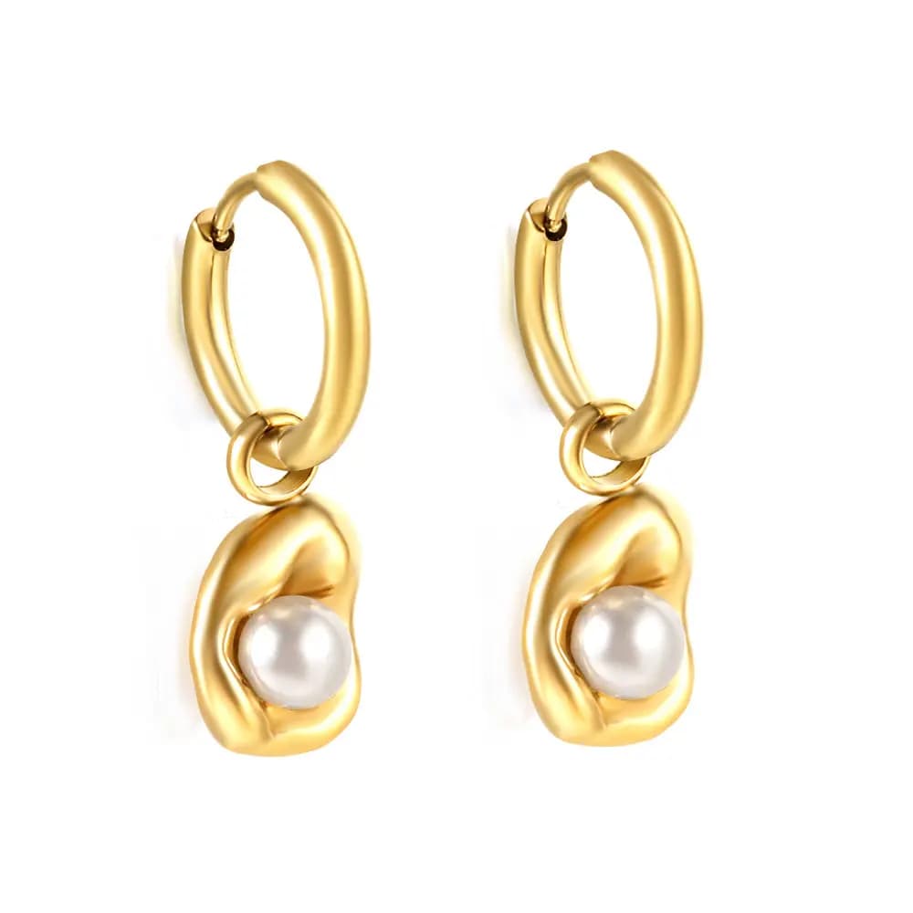 Gold-Toned Hoops with Sculpted Pearl Charms