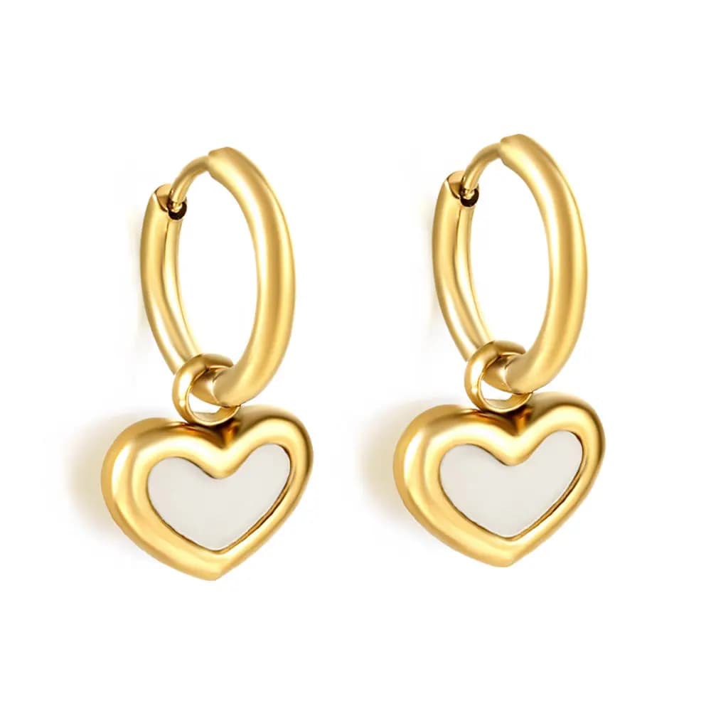 Gold-Toned Hoops with White Shell Hearts
