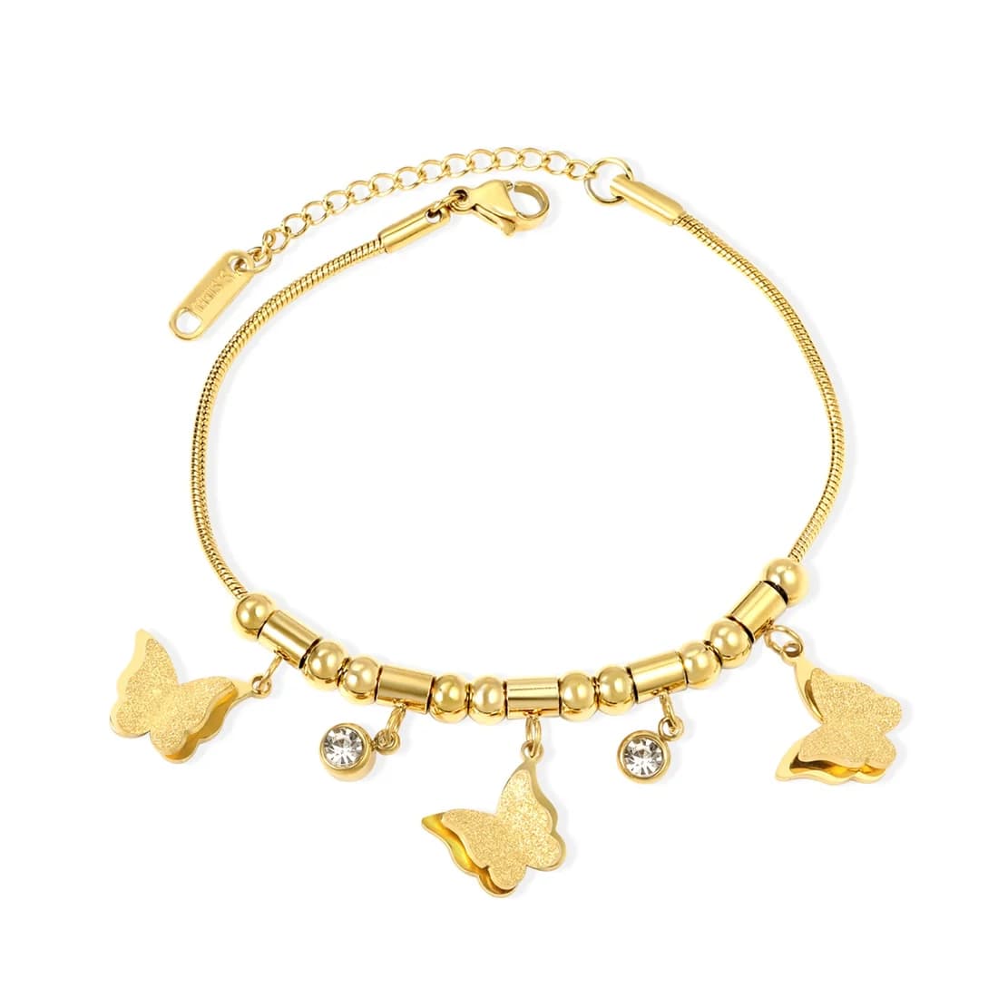 Gold-Toned Bracelet with Butterflies and Sparkling Charms