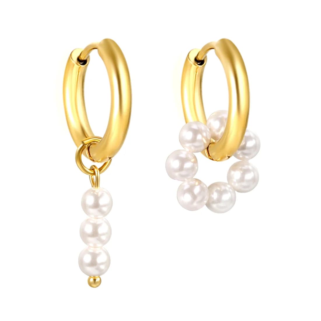 18K Gold-Plated Asymmetric Pearl Hoops