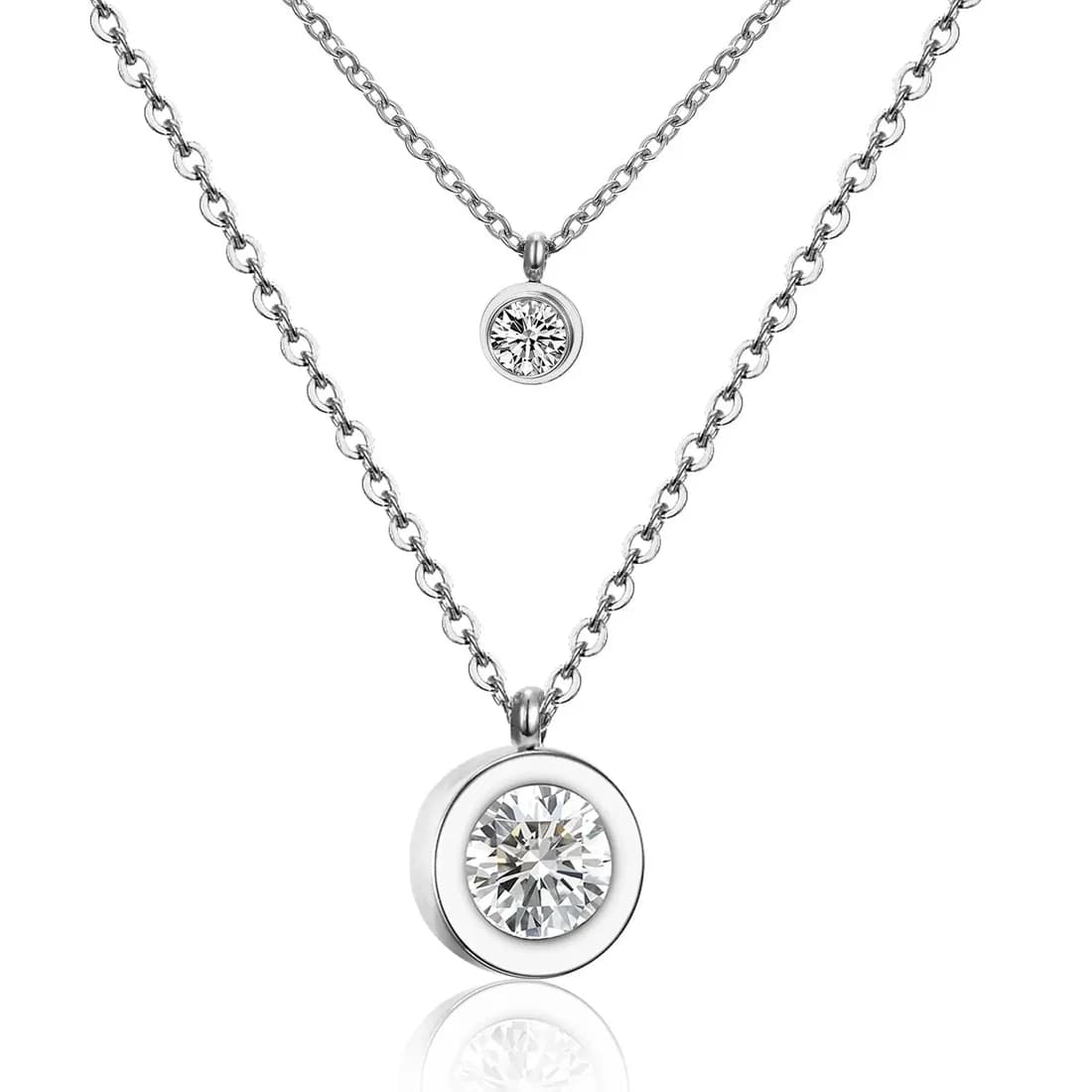 Silverfärgat dubbelhalsband med runda stenar