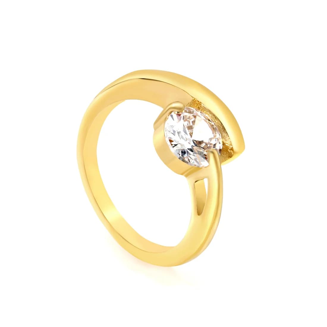 Gold-Toned Ring with a Round Stone and Flowing Design