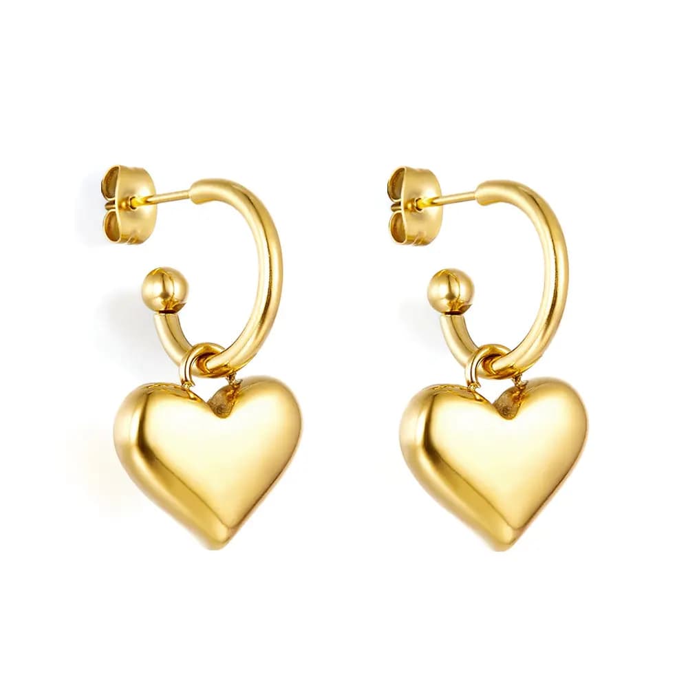 Gold-Toned Open Hoops with Heart Charms