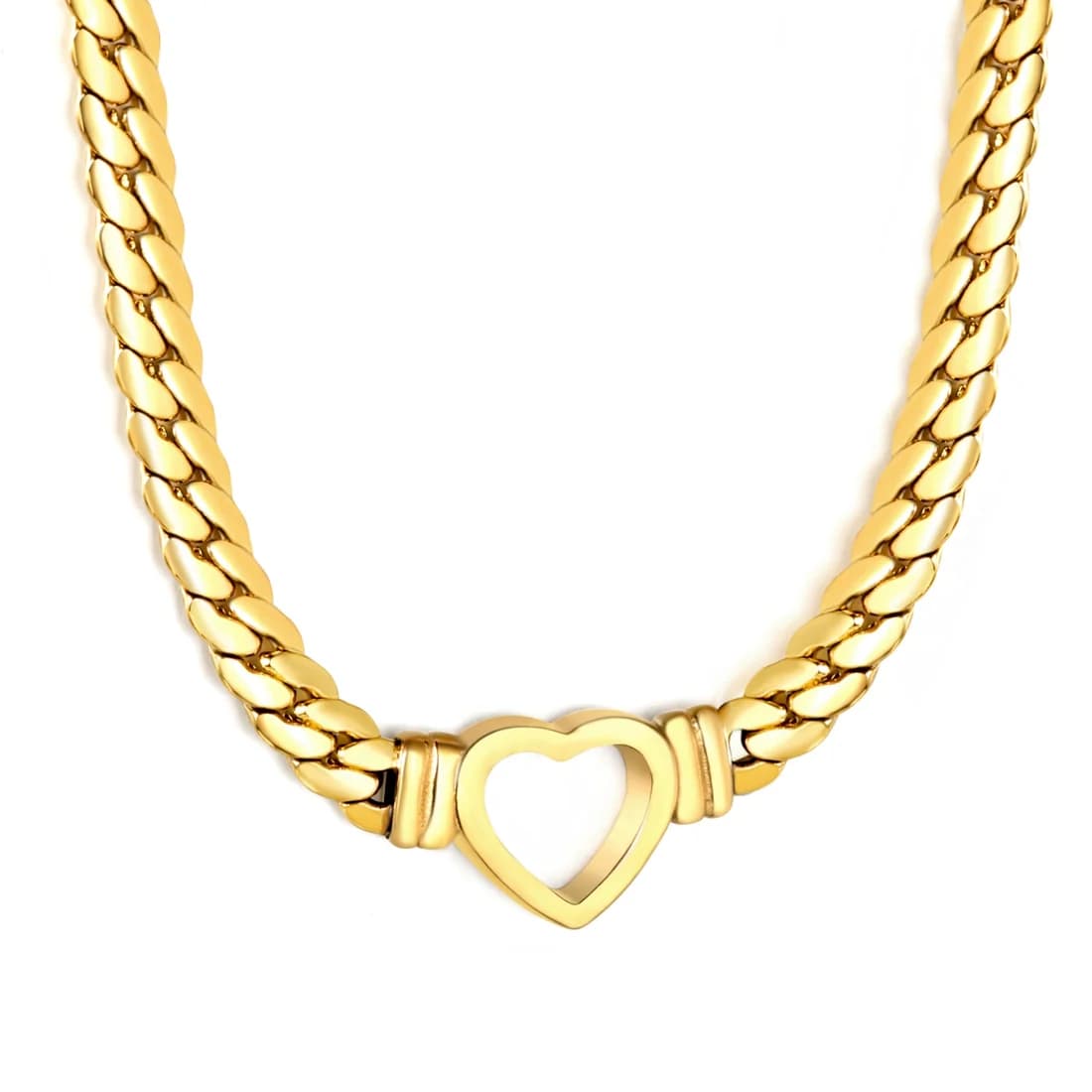 Curb Chain Necklace with Open Heart