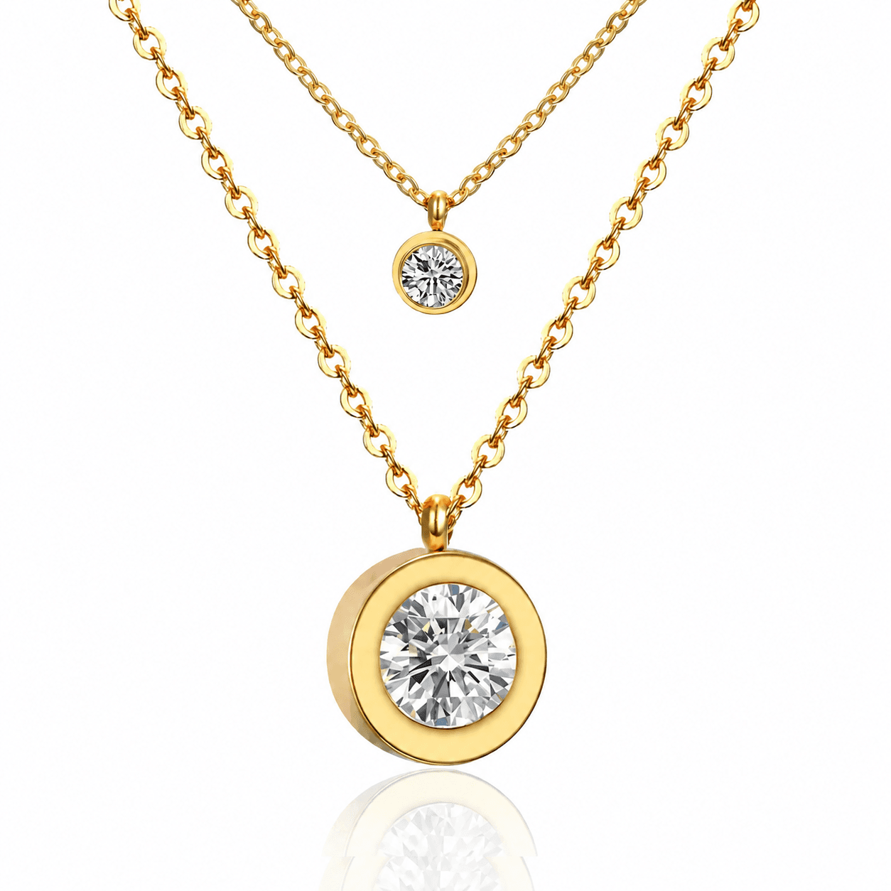 Double-Layer Necklace with Round Zirconia Pendants