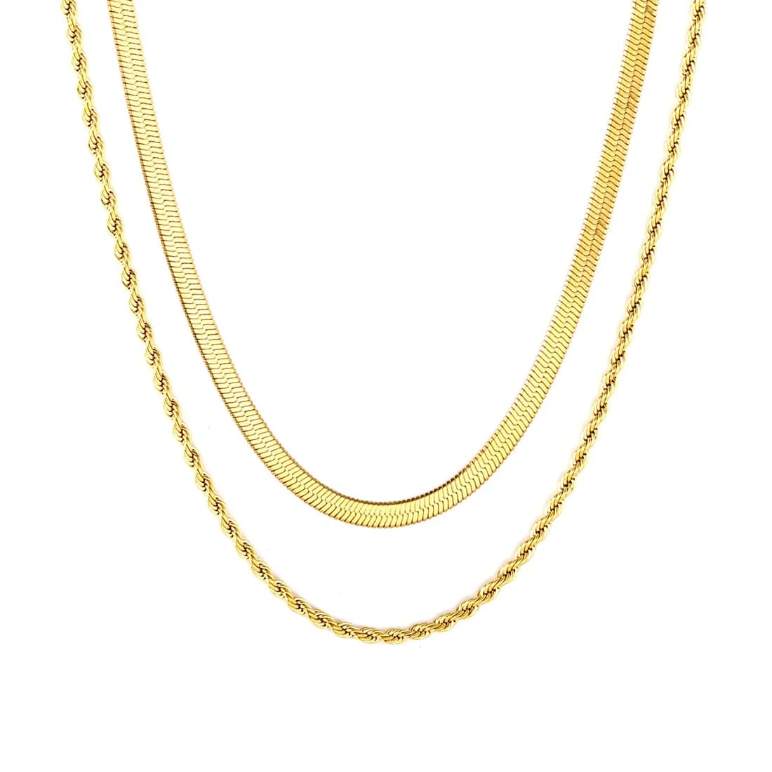 Double-Layer Flat Chain and Rope Chain Necklace