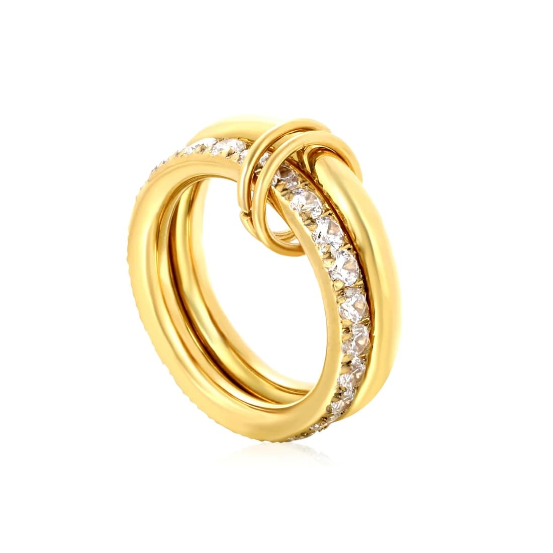 Gold-Toned Double Band Ring with Clear Stones – Size 7