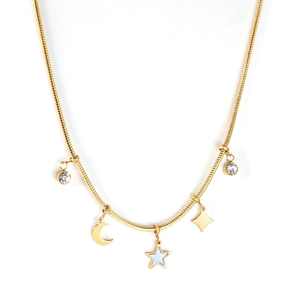 Gold-Plated Moon and Stars Necklace